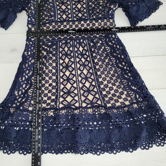 Hidden Label women M navy blue lace overlay dress. BOHO - Picture 6 of 6